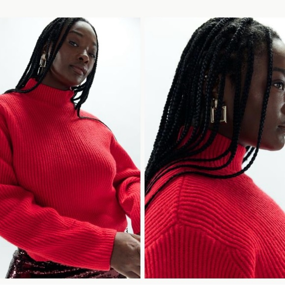 Rib-Knit Mock Turtleneck Sweater by H&M / Size Large/ Red - Picture 3 of 8